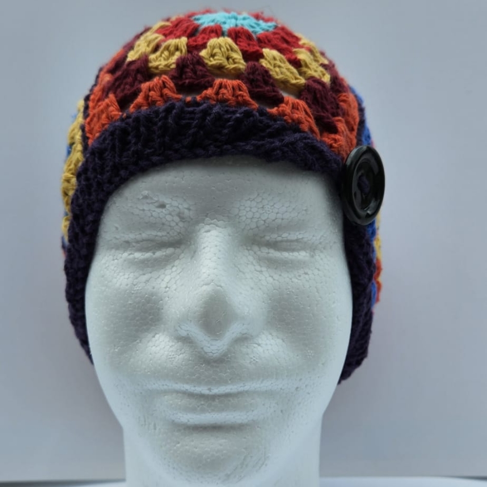 %100 Handmade  Granny Square Crochet 🧶 Colorful of Purple  Women's Beanie